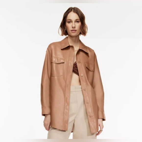 Aritzia Wilfred The Ganna Button Down Shirt - Blush Pink Faux Leather - XXS/2XS - Picture 13 of 16